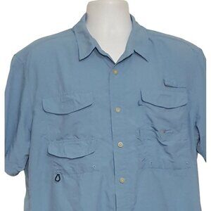 Eddie Bauer Mens Short Sleeve Vented Fishing Shirt L Blue Button Up